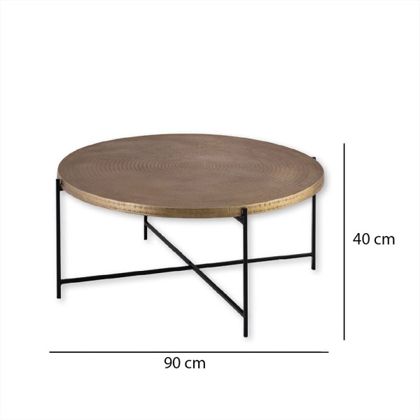 Mesa centro  redonda tapa latón bronce 90X90X41 Patas negras