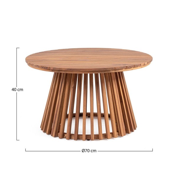 MESA DE CENTRO REDONDA APTA EXTERIOR  70X70X40 PALILLERIA MADERA NAT.  ACACIA
