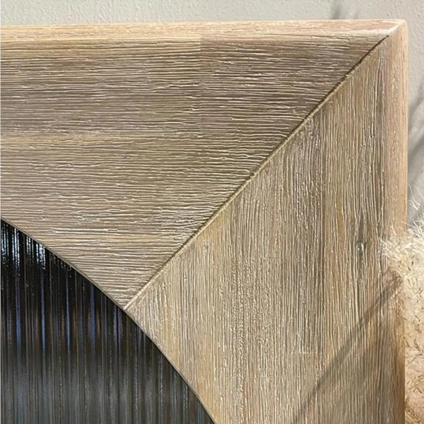 VITRINA PATA ALTA MADERA NATURAL ACACIA 2 PUERTAS CRISTAL ACANALADO 80X40X160