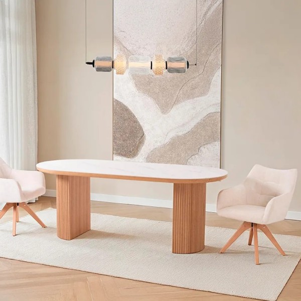 Mesa ovalada roble tapa porcelánico 200x90x76