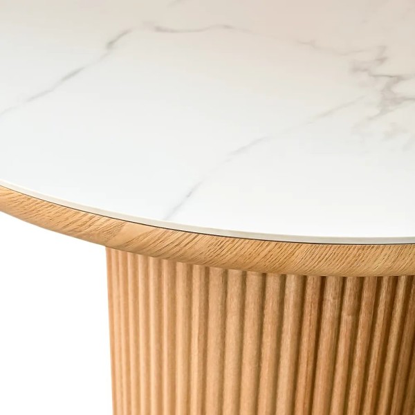 Mesa ovalada roble tapa porcelánico 200x90x76