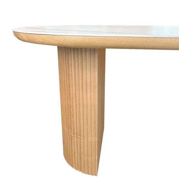 Mesa ovalada roble tapa porcelánico 200x90x76