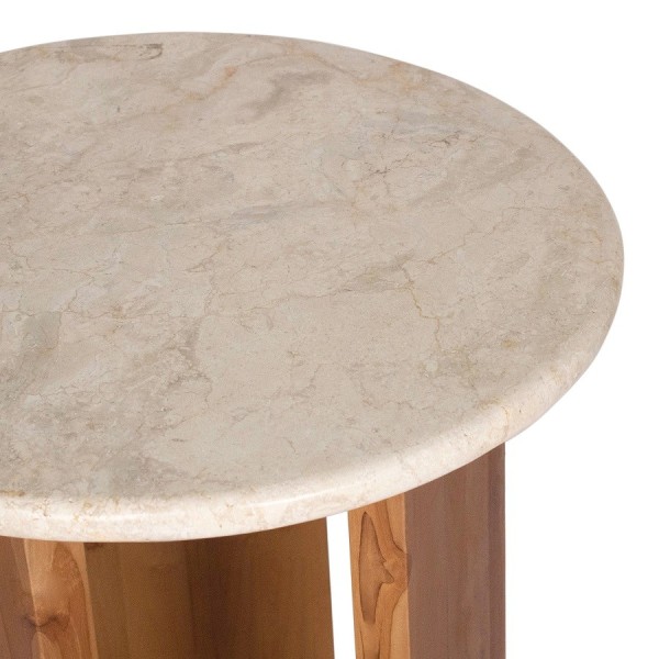 MESA AUXILIAR ALTA REDONDA 3 PATAS MADERA NATURAL TAPA MARMOL 40X40X45 CM