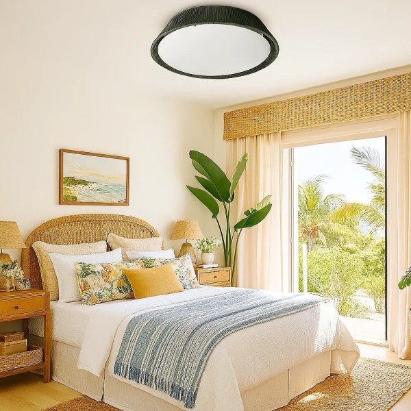 PLAFON LAMPARA TECCHO REDONDA CUERDA VERDE OLIVA 64X20 CM 3L