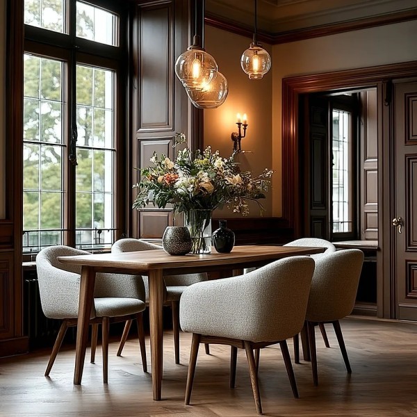 Silla de comedor gris jaspeado con patas en nogal | Tapidecor