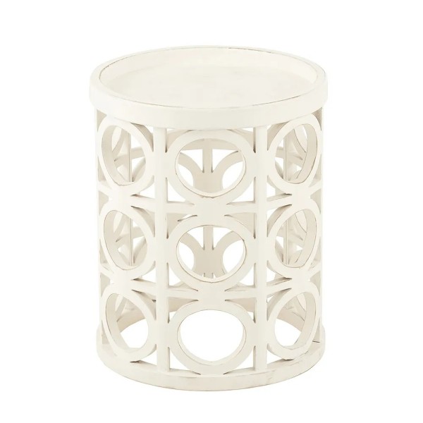 Mesa redonda madera tallada blanco lavado 50x40 | Tapidecor