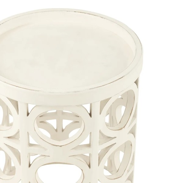 Mesa redonda madera tallada blanco lavado 50x40 | Tapidecor