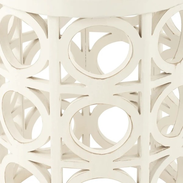 Mesa redonda madera tallada blanco lavado 50x40 | Tapidecor