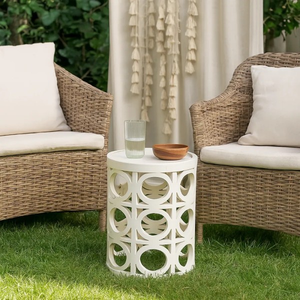 MESA AUXILIAR REDONDA MADERA TALLA BLANCO LAVADO MADERA NAT. ABETO 40X40X50 CM