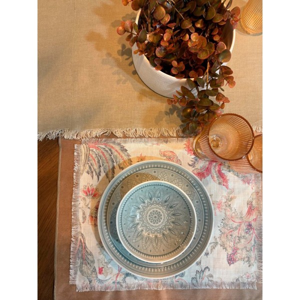 Mantel individual floral bordado base marrón 53x43 | Tapidecor