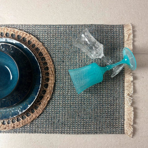 Mantel individual tela cuadros azul y beige 57x38 | Tapidecor