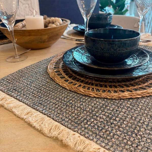 Mantel individual tela cuadros azul y beige 57x38 | Tapidecor