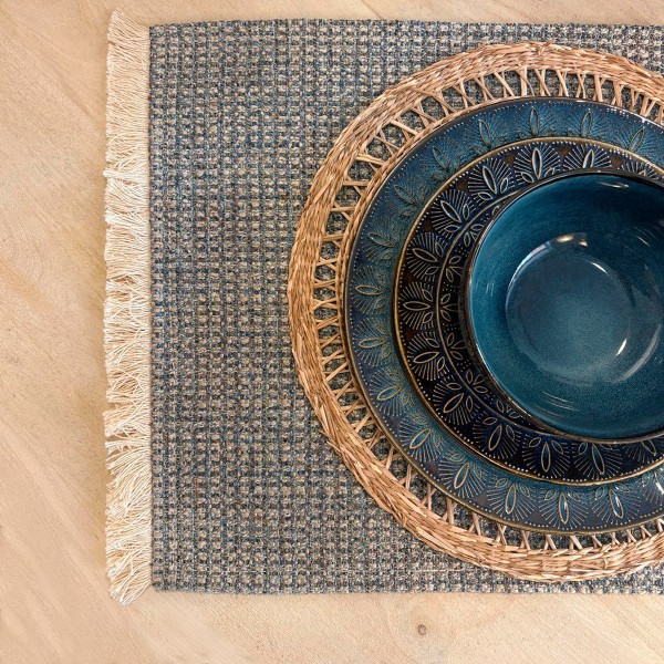 Mantel individual tela cuadros azul y beige 57x38 | Tapidecor