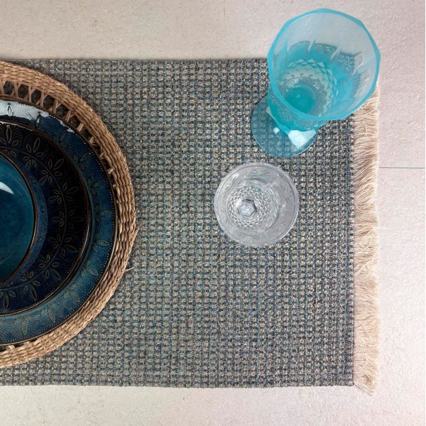 Mantel individual tela cuadros azul y beige 57x38 | Tapidecor