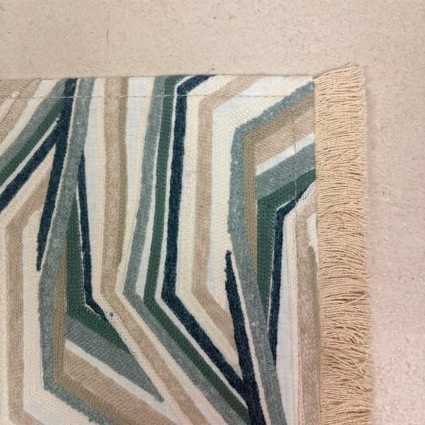 Mantel individual tela geométrica beig azul fleco 57X38