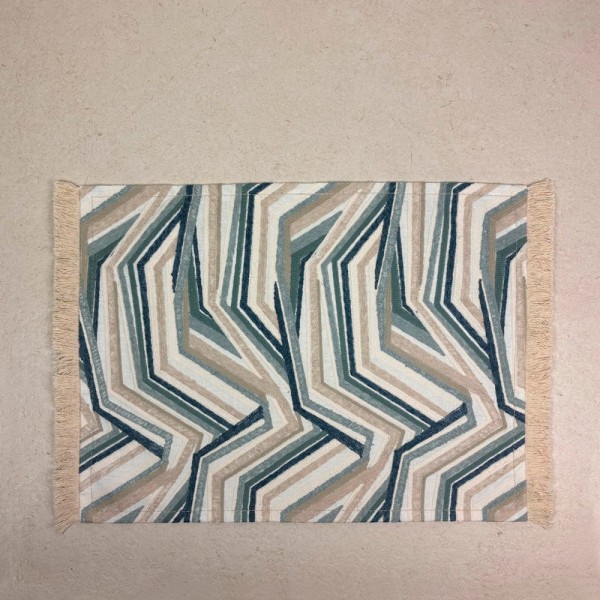 Mantel individual tela geométrica beig azul fleco 57X38