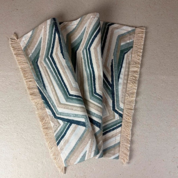 Mantel individual tela geométrica beig azul fleco 57X38