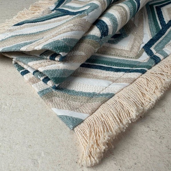 Mantel individual tela geométrica beig azul fleco 57X38