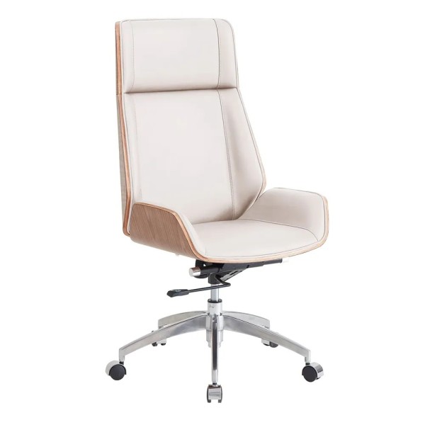 Silla oficina giratoria blanca madera y polipiel | Tapidecor