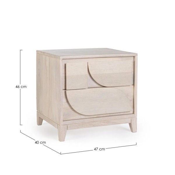 MESITA NOCHE 2 CAJONES MADERA CLARA RELIEVE 47X40X46