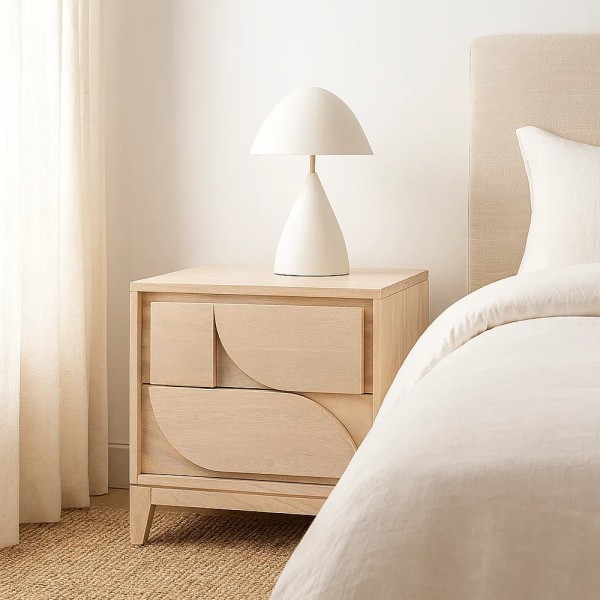 MESITA NOCHE 2 CAJONES MADERA CLARA RELIEVE 47X40X46