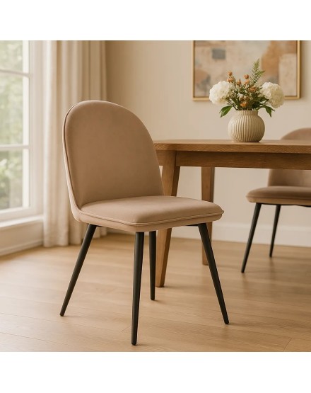 SILLA TERCIOPELO ARENA  PATA METÁLICA NEGRA 51X51X89 2