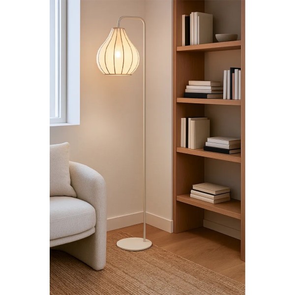 Lámpara de pie con pantalla tela arena 157x29 cm