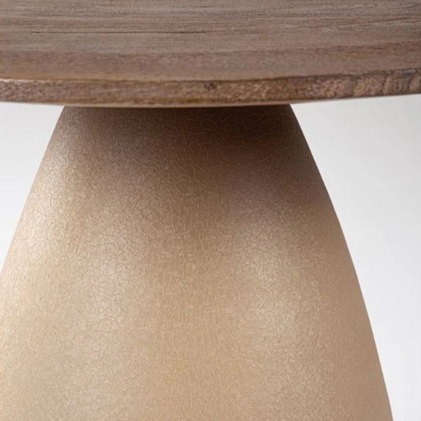 MESA AUXILIAR REDONDA MADERA MANGO RÚSTICA  PATA CÓNICA ACERO EPOXI 50X43X50