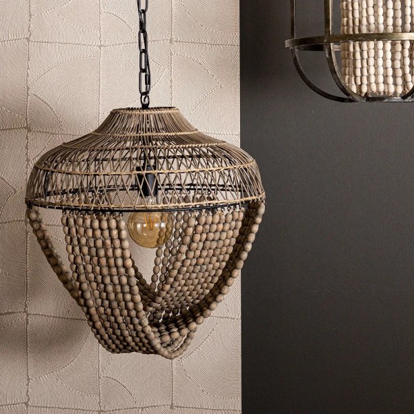 Lámpara techo metal negro con bolas marrón claro 50x157x50 | Tapidecor