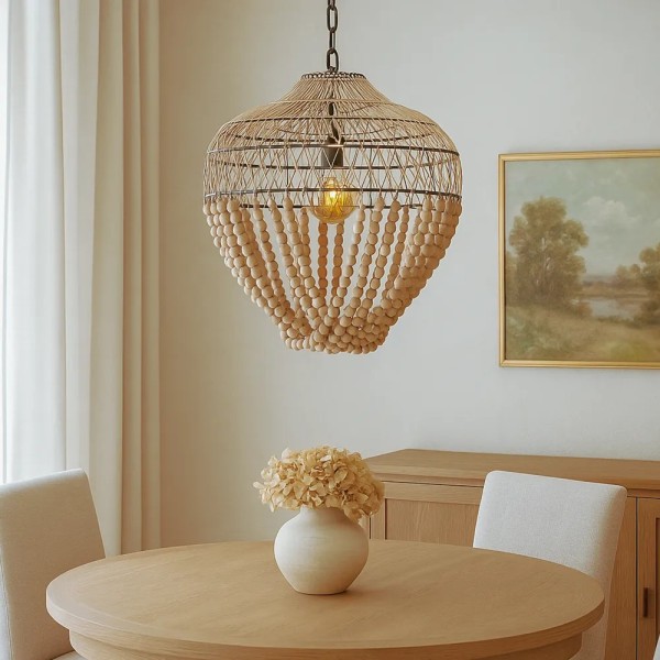 Lámpara techo metal negro con bolas marrón claro 50x157x50 | Tapidecor