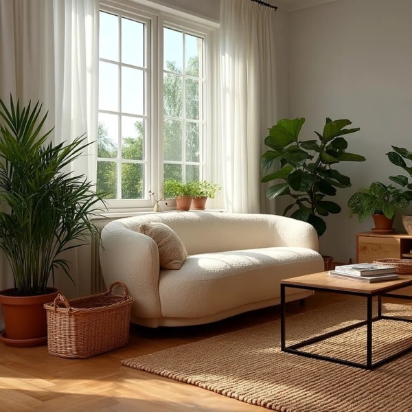 Sofá tejido bouclé beige elegante y acogedor | Tapidecor