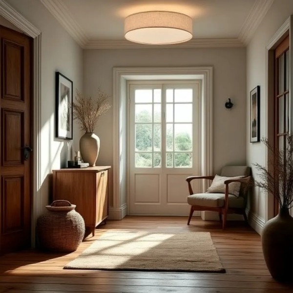 Plafón lino-metal crudo Ø50x15 cm | Tapidecor