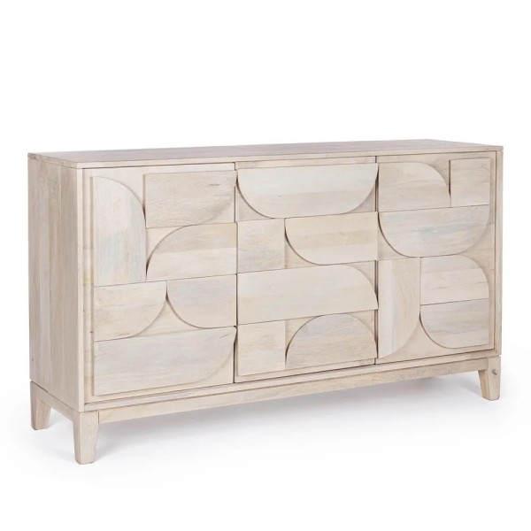 Aparador madera relieve 3 puertas decapado blanco | Tapidecor