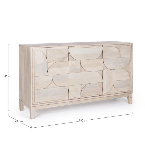APARADOR MADERA CLARA 3 PUERTAS RELIEVE 145X42X85