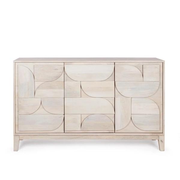 APARADOR MADERA CLARA 3 PUERTAS RELIEVE 145X42X85