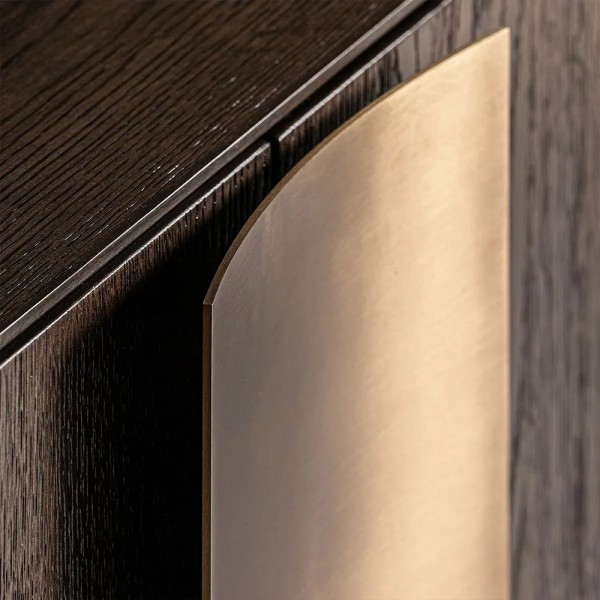 APARADOR OVALADO MADERA ROBLE Y ACERO ORO  220X48X81 CM