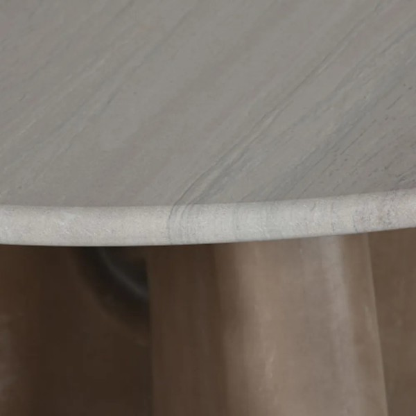 MESA CENTRO TAPA MARMOL PIE MADERA NOGAL 91X91X40