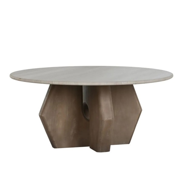 MESA CENTRO TAPA MARMOL PIE MADERA NOGAL 91X91X40