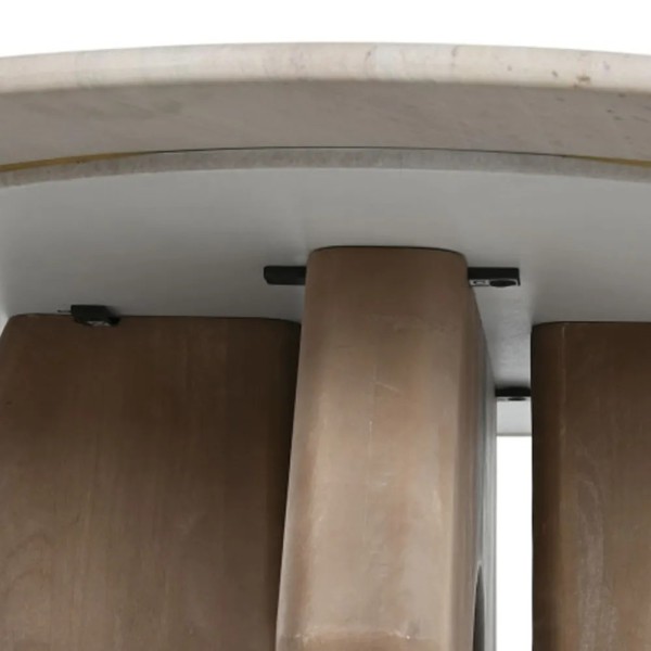 MESA CENTRO TAPA MARMOL PIE MADERA NOGAL 91X91X40