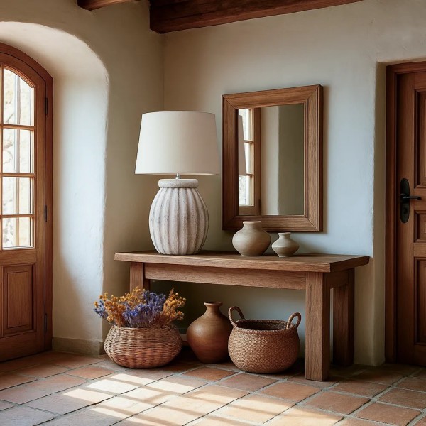 Lámpara de mesa cerámica relieve gris claro 28x45 cm | Tapidecor