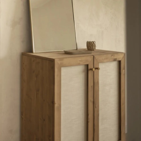 Aparador madera maciza y lino 2 puertas roble natural | Tapidecor