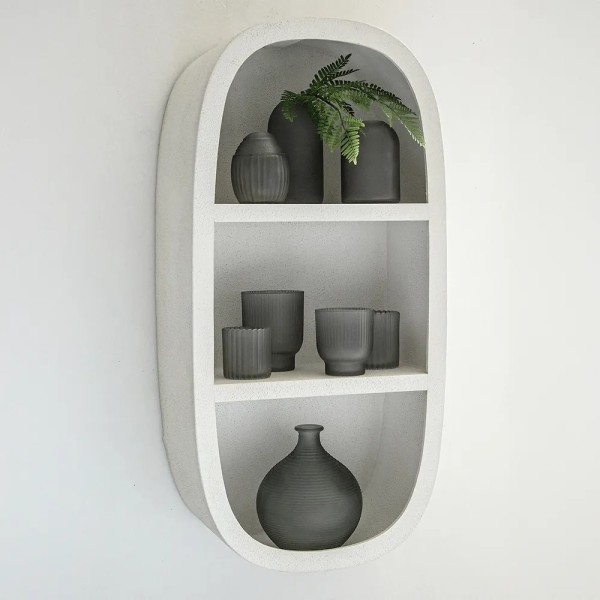 ESTANTERIA PARED ALTA OVALADA DE MDF BLANCO RUGOSO 40X23X81