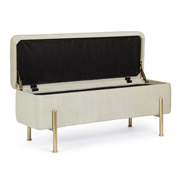 BANCO RECTANGULAR BEIGE 2P CON CONTENEDOR TAPIZADO 110X42X42 CM