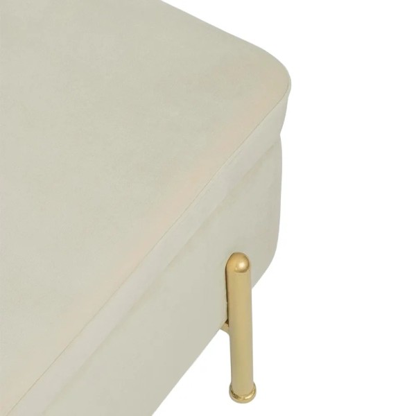 Banco tapizado beige con almacenaje y patas doradas | Tapidecor