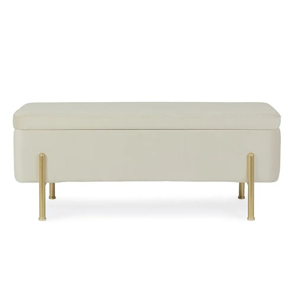 BANCO RECTANGULAR BEIGE 2P CON CONTENEDOR TAPIZADO 110X42X42 CM