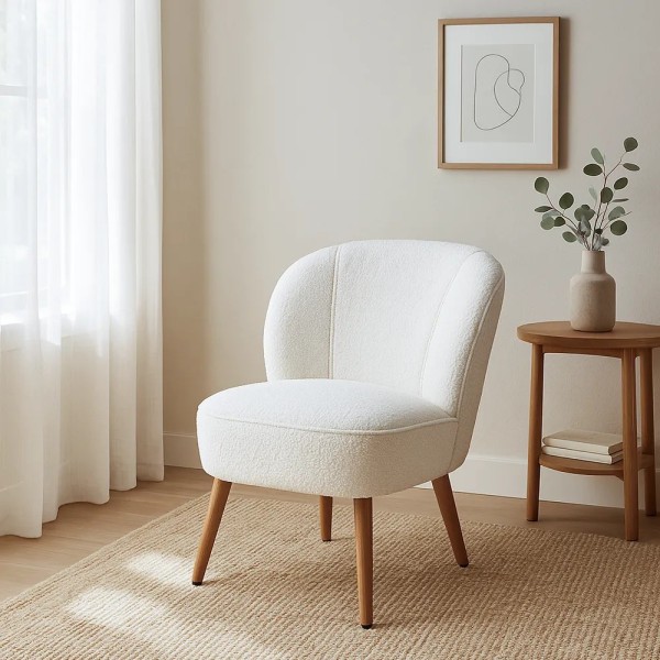 SILLON BEIGE TAPIZADO TEXTURA PATAS MADERA 54X64X73 CM