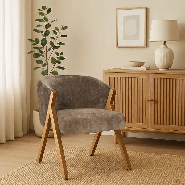 Sillón beige con estructura de abedul | Tapidecor