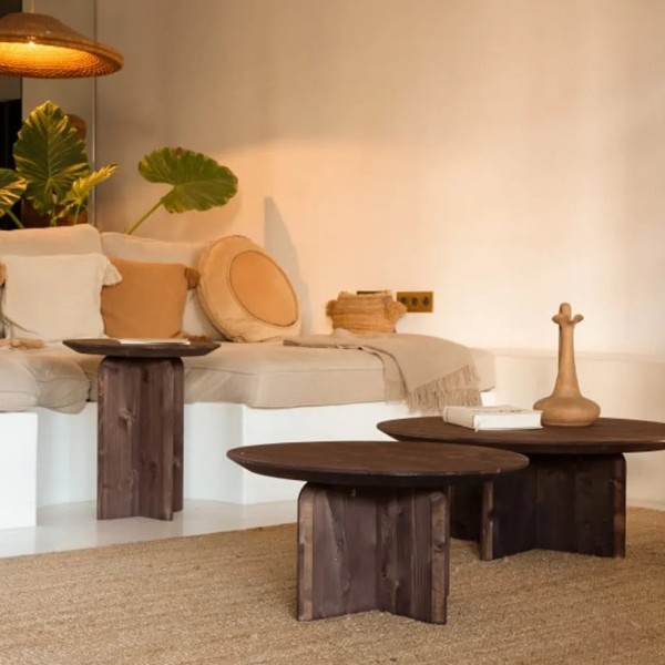 MESA AUXILIAR MADERA OSCURA REDONDA NOGAL 45X45X50