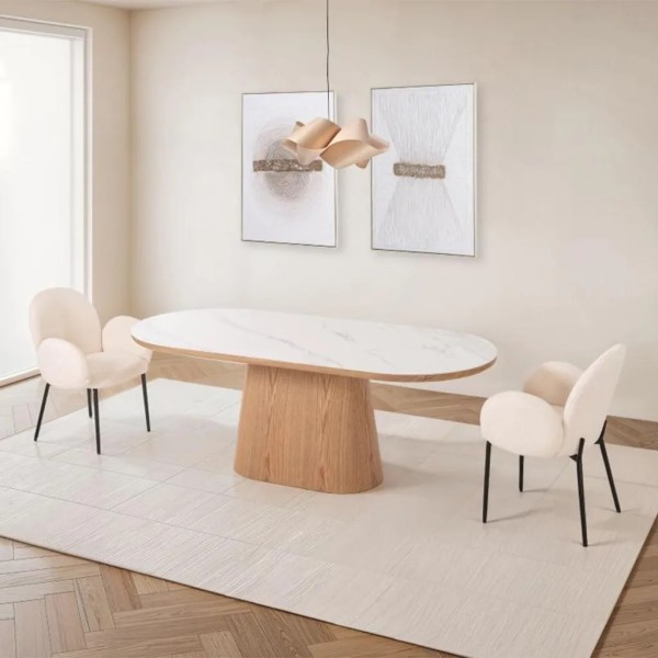 Mesa ovalada porcelánico y roble 200x90x76 cm | Tapidecor