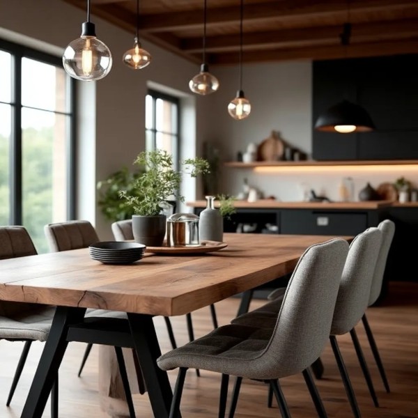 Silla marrón tapizada con patas metálicas negras 44x38x85